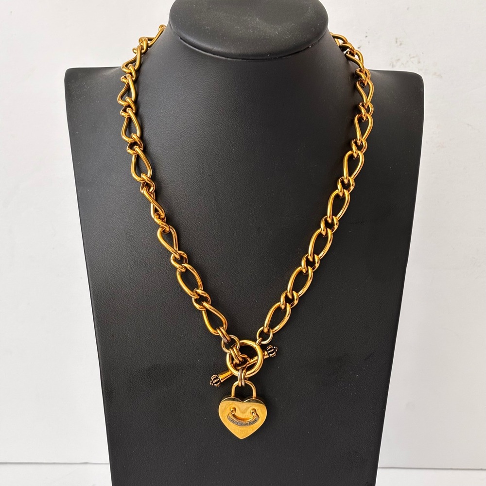 Vtg Juicy Couture Heart Toggle Necklace Gold Tone Y2K Logo Chunky Royal Couture‎